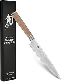 Classic Blonde 6" Utility Knife, Handcrafted Japanese Kitchen Knife, VG-MAX Core with Damascus Stainless Steel Cladding, Pakkawood Handle, Precision and Sharpness for Professional and Home Chefs