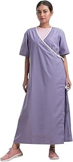 Unisex Reusable Poly Cotton Patient Gown | Front Open Overlap Tie-Type | Plain (House Coat Type) | Ideal for Patients | Purple (XX-Large)