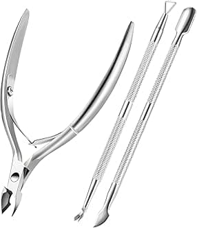 Cuticle Trimmer Cuticle Remover with Cuticle Pusher, Professional Stainless Steel Durable Pedicure Manicure Tools Cutter Nipper Scissor Clipper for Fingernails and Toenails Dead Skin Silver