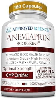 Approved Science Anemiaprin - Absorbable Iron, Vitamin C - Gentle On Stomach - 180 Capsules - 3 Month Supply - Non-GMO, Vegan