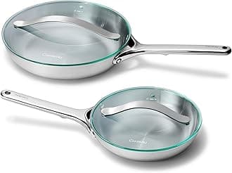Stainless Steel Fry Pan Duo with Glass Lids - 5-Ply Frying Pans (8" & 10.5”) - Non-Toxic, PTFE & PFOA Free - Oven Safe & Stovetop Agnostic