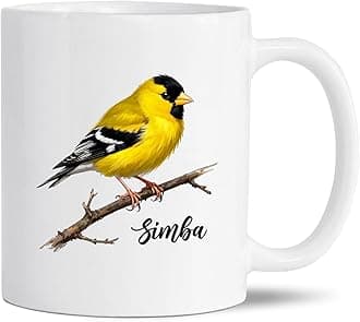 Custom Lesser Goldfinch White Coffee Mug, Personalized Name Goldfinch Bird Ceramic Cup 11Oz 15Oz, Bird Travel Cup Gifts For Men Women Friend Coworkers, Goldfinches Lovers Mugs, Birds Enthusiast Gift