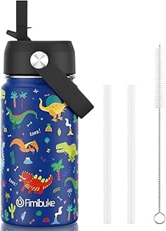 Kids Insulated Water Bottle - 14oz BPA-FREE 18/8 Stainless Steel Travel Tumbler Double Wall Vacuum Leak Proof Carton Kids Cup with Straw to Keep Hot/Cold Cute Metal Water Bottle for School Boys Girls