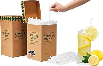 Clear Plastic Straws [1000 Pcs-10.2" Long] Individually Wrapped Disposable Drinking Straws - Made in USA - Straight Long Straws for Party, 0.23'' Diameter (2 boxes of 500)