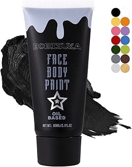 Black Face Paint, Blendable Cream Body Painting Kit, Eye Black for Sports Baseball Softball Football, Facepaint for Skull Joker Vampire, Halloween Skeleton Cosplay, Costume, Parties, 21.fl oz (60ml)