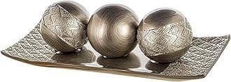 Creative Scents Dublin Silver Decorative Tray and Orbs Balls Set - Centerpiece Bowl with Balls for Dining room Table, Rustic Coffee Table Decor for Living Room Decor, Gift Boxed