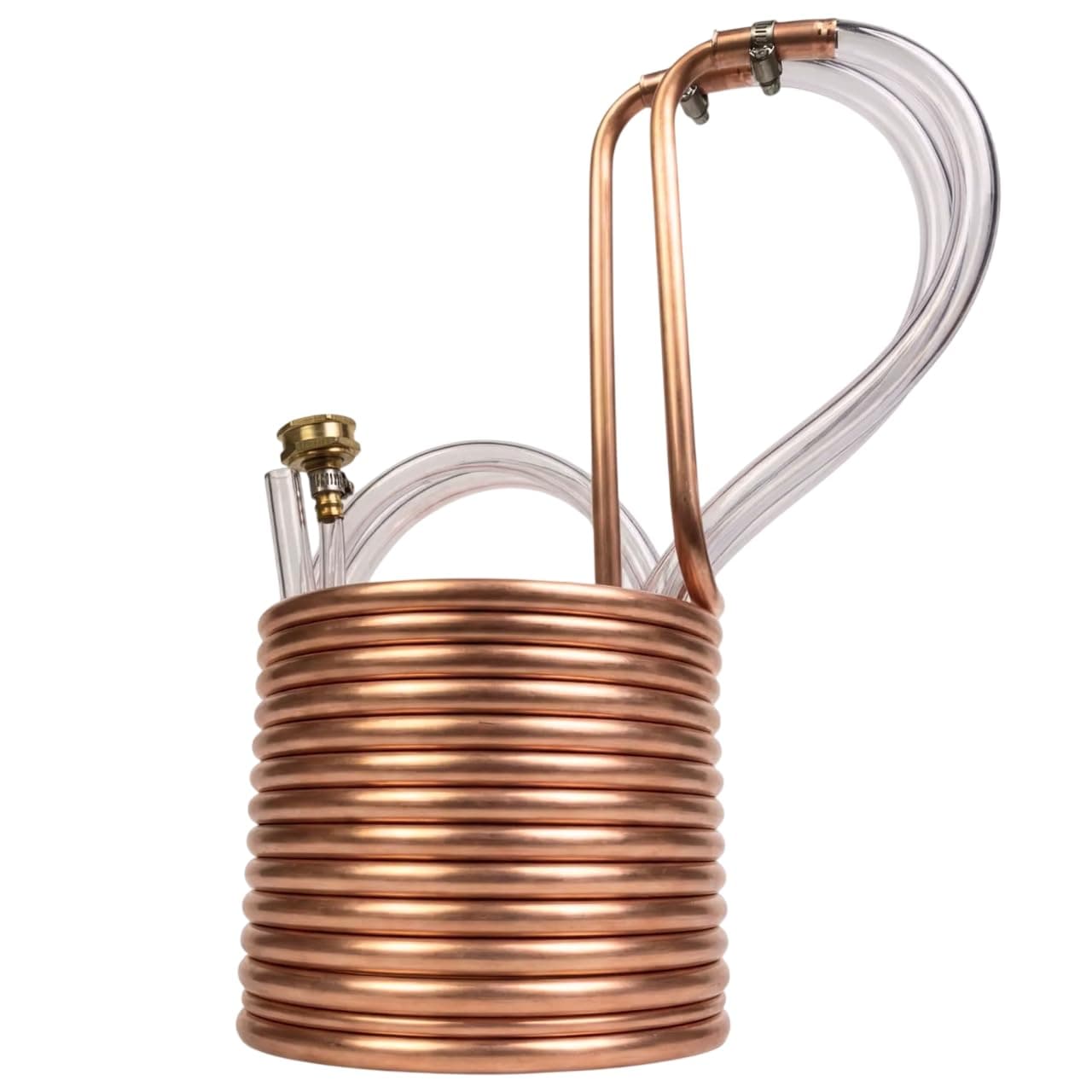 25Ft. Wort Chiller with Copper Coil - Compact and Basic Immersion Beverage Chiller and Beer Brewing Equipment - 2pcs of 4Ft. Vinyl Tubings with Garden Hose Fitting and Hose Clamps Included