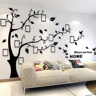 3D Tree Stickers DIY Tree Wall Sticker Photo Frames Sticker Tree of Life Decorations for Living Room Bedroom Wall Sticker (Black Right Sticker, XL: 200 x 276 cm)