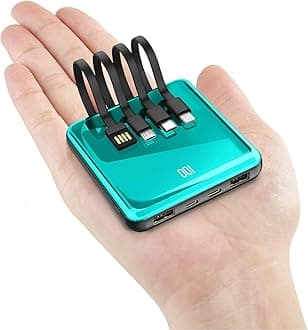 Power Bank with Built in Cables, 10000mAh Slim Portable Charger LED Display, Small External Battery Pack with 4 Inputs and 5 Outputs Phone Charger for iPhone Samsung Huawei iPad etc (blue)