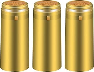 PVC heat shrink capsules 120 count classic gold wine shrink wrap sleeves caps clear wine bottle corks capsules for professional, wine making cellars and home use - All Gold
