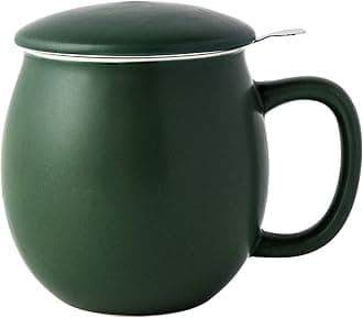 Yundu 12 OZ Matte Green Ceramics Teacup with Infuser and Lid, Mug with Lid for Steeping - Stainless Steel Infuser for Loose Leaf Tea, Home Office Gift for Tea Lovers