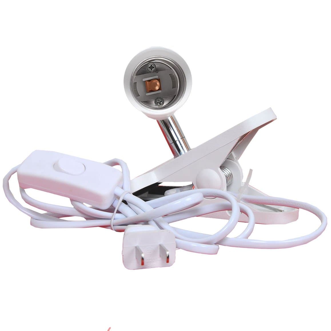 Desk Clip Lamp Holder,E27 E26 Base Socket with US Plug, Adjustable Vertical 90°Horizontal 360 Desk Lamp Socket with On/Off Switch for Lighting Garden Plants, Rooms, Parties. (E27 Base)