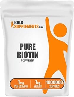 BulkSupplements.com Pure Biotin Powder - as Vitamin B7, Biotin Vitamins for Hair, Skin and Nails - Gluten Free, 1mg per Serving, 1kg (2.2 lbs) (Pack of 1)