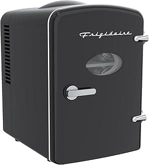 Frigidaire Retro Mini Personal Fridge Cooler, Holds up to 6 Cans, Portable for Car, Office, Bedroom, Dorm Room, or Cabin, AC and DC input, Black