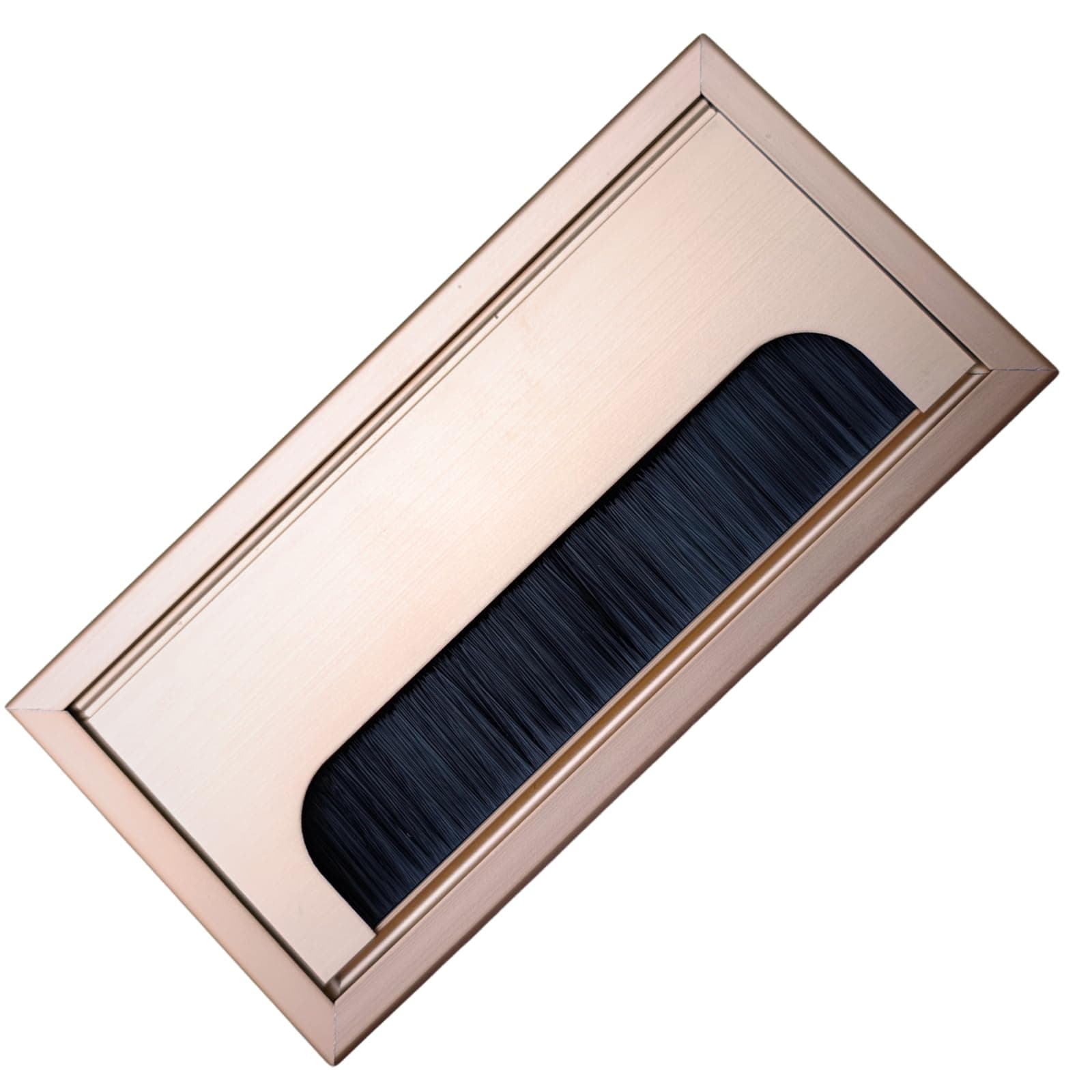 Metal Rectangular Wire Cable Hole Cover Grommet for Office and Computer Desk Table with Dust-Proof Brush (160mm*80mm, Gold)
