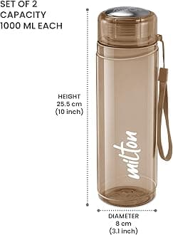 Milton Hector 1000 Pet Water Bottle, Set of 2, 1 Litre Each, Brown