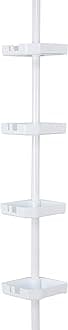 Bath Bliss, Good 4 Tier Tensions Corner Caddy Shelves Adjustable 48“-101” Bathroom Organizer Bathtub and Shower Stall Holds Large Bottles Soap Shampoo Washcloths Matte, White