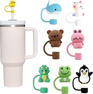 LDKEKDF 8Pcs Simple Straw Cap, 10mm Animal Straw Toppers for Tumblers 30&40oz -18