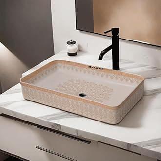 REMANENCE Designer Table Top Wash Basin For Bathroom | Ceramic Bathroom Sink | Wash Basin Over Counter Bathroom Basin (24 x 14 x 4 Inch) (Moroccan Design SL 92)