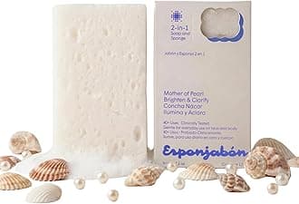 T. Taio Mother of Pearl Esponjabon Soap Sponge - Gentle Shower Scrubber - Cleaning Bath Wash Scrub - Dirt & Oil Removal - Massage & Lather Foot, Elbow, & Face Bathroom Accessories Fresh Nacre Scent