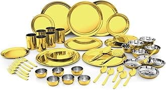 - Shri & Sam Stainless Steel Shagun Solid Dinner Set (50 Pcs Set Gold)