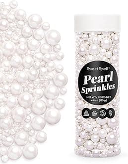 Sweet Spell White Pearl Sprinkles for Cake Decorating (130g/ 4.6oz) - Sugar Candy Ball Pearls for Cupcakes, Ice Cream Toppers, and Baking Cake Decoration