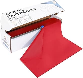 54 Inch X 100 Feet Plastic Table Cover Roll Disposable Tablecloth with Slide Cutter for All Type/Shape Tables | Picnic, Party, Banquet, Birthdays, Weddings (Red)