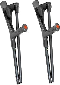 PEPE Mobility Folding Crutches for Adults (x2 Units), Open Cuff, Adjustable Height, Aluminium, Orthopaedic, Elbow Crutches Women and Men, Black