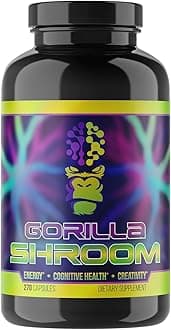Gorilla Mind Shroom Nootropic Mushroom Supplement (6700mg) - 270 Capsules/Includes Lions Mane, Cordyceps, Reishi, Maitake/Increased Energy Immune Modulation, Enhanced Cognitive Functioning