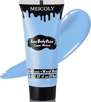 MEICOLY Light Blue Face Body Paint,Pale Baby Blue Face Paint Sadness for Halloween Corpse Bride Avatar Smurf Sally Cosplay Makeup,2.37Oz Large Tube Washable Body Paint for Adult and Kids