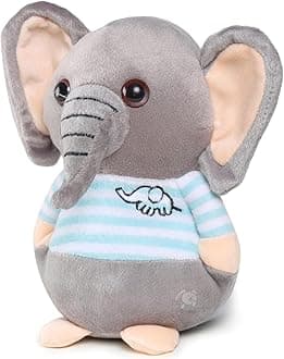 Storio Soft Animal Plush Elephant Toy 20cm, Grey and Blue