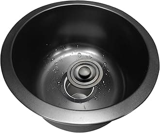 Round Kitchen sink Mini black bar sink Home stainless steel sink Small sinks for tiny bathrooms 12inch undermount sink with kitchen sink accessories (Black, 12IN)