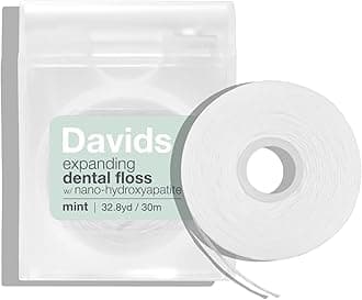 Expanding Dental Floss + Refill w/Hydroxyapatite, No Break Woven Strands, Waxed, Vegan, Cocoa Butter & Mint, Kid Friendly, Refillable Dispenser, 66 yd