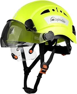 SAFEBUILDER Industrial Safety Helmet with Build-in Visor ABS Hard Hat with Visor Adjustable Ventilation Hardhats Construction Head Protection ANSI Z89.1