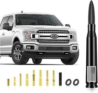 AUCELI Car Antenna Mast, American Flag Aluminum Automobile Antenna Mast, 5.5 Inch AM/FM Radio Antenna with 9 Screws Adapter and 2 Rubber Rings, Auto Replacement Accessories for Car Truck SUV (Black)