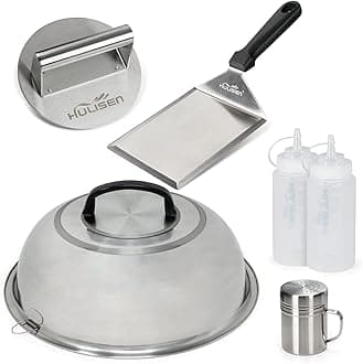 HULISEN Smashed Burger Kit, Burger Press, 12 Inch Basting Cover, Grill Spatula, Spice Dredge Shaker and 2 Squeeze Bottles - Griddle Accessories Kit for Flat Top Griddle Grill Cooking, Gift Package