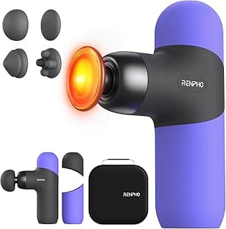 RENPHO Mini Thermal Massage Gun with Heat, Portable Fashion Deep Tissue Percussion Massager, 4 Intensities, 4 Heads, Travel Size with Carry Case, for Athletes, Purple