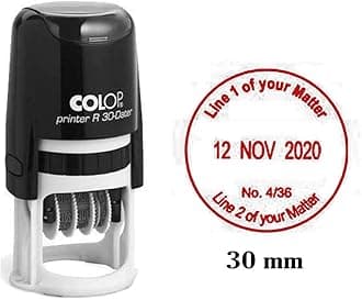Self Inking COLOP R30 Round Custom Rubber Stamp with Date Personalized Office Stamper - Dater Stamp - Red Ink