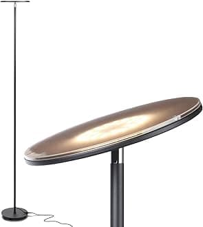 Brightech Sky Flux Dimmable LED Floor Lamp – Super Bright Floor Lamp for Living Room and Offices – Torchiere Standing Lamp with 3 Light Options, Tall Lamp for Bedroom Reading and More - Black