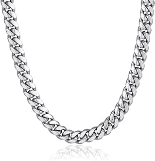 ChainsPro Stainless Steel Cuban Link Chains for Men, 4.8/6/10/14mm Width Cuban Chain Necklace, Black/18K Gold Plated/Silver No Tarnish Chains Jewelry for Men, 18-30 inch Length Hip Hop Miami Necklace, Send Gift Box