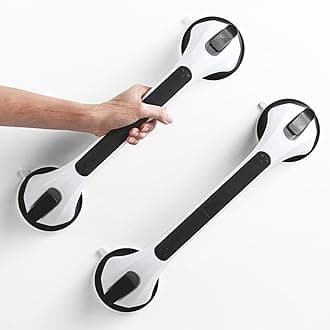 LEVERLOC 2 Pack Grab Bars for Bathtubs and Showers, Easy to Install Suction Shower Handles for Bathroom Removable Handrails for Seniors Elderly Safety Grip Waterproof Drill Free Black