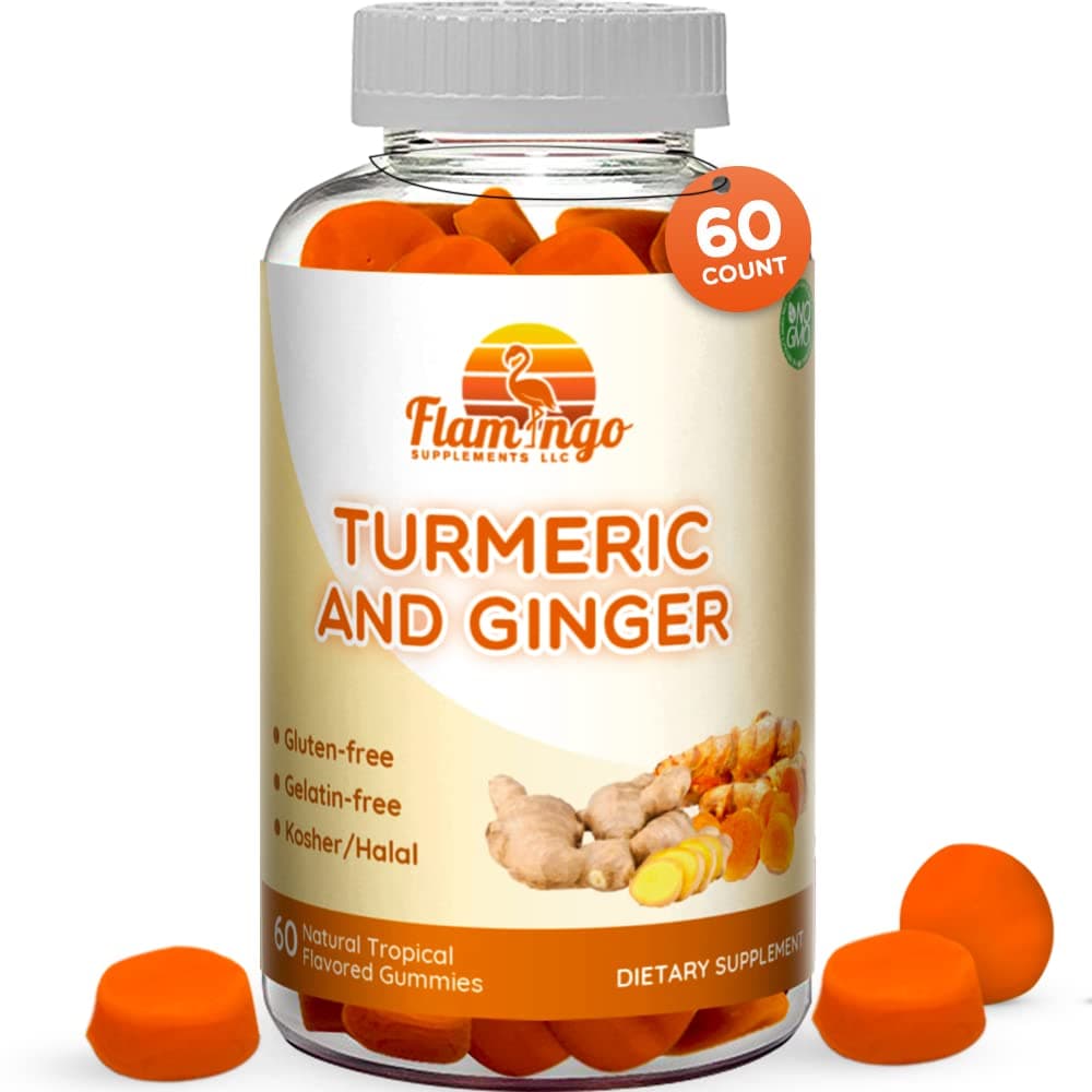 Turmeric Curcumin & Ginger Chewable Gummies for Adults and Children.Vegan Friendly, Kosher & Halal, Gluten Free, Non GMO. 60 Count