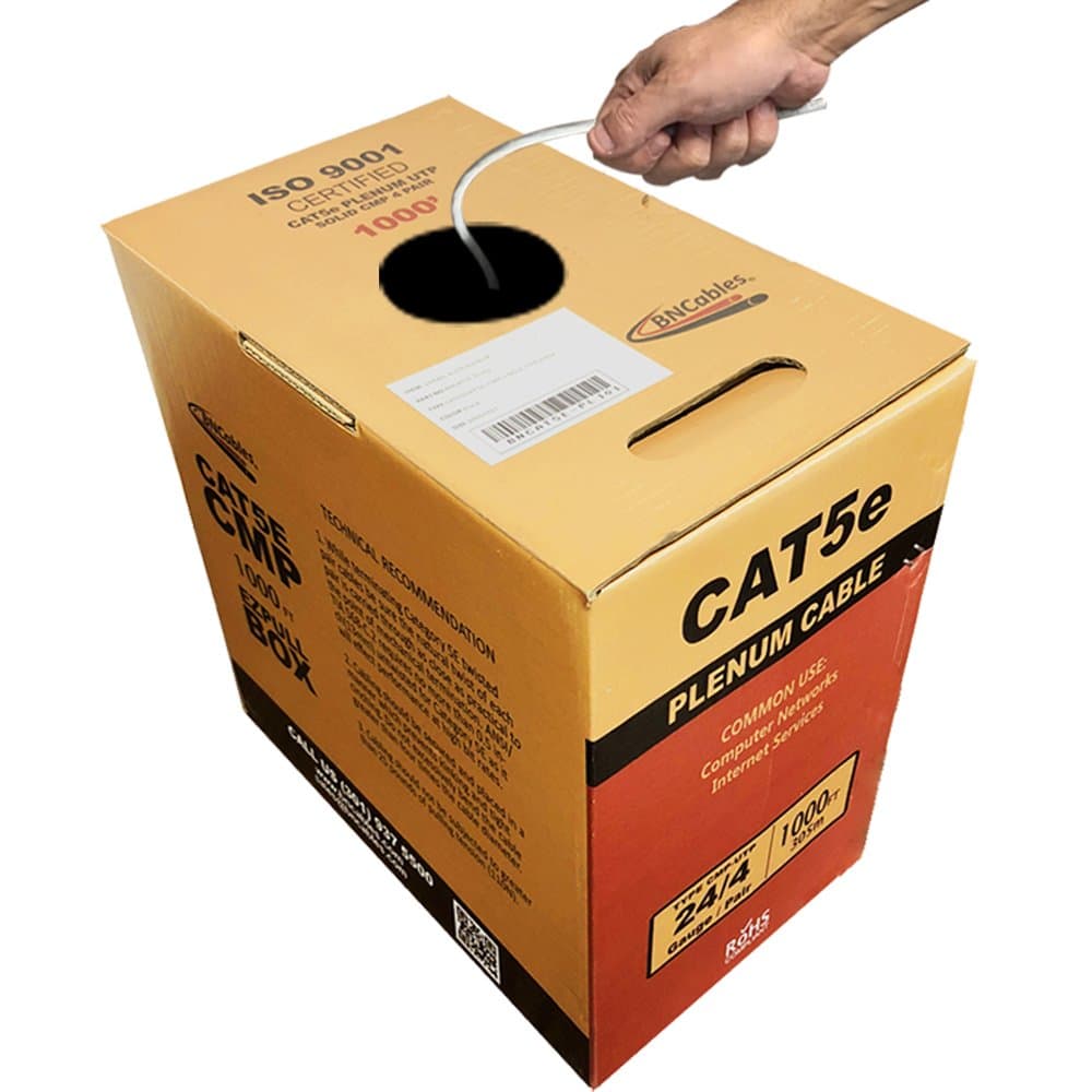 CAT5e (CMP) Plenum Cable, 1000FT 24AWG 4Pair, 350MHz Solid Network Cable Unshielded Twisted Pair (UTP), Available in Blue, White, Gray & Black Color (White)