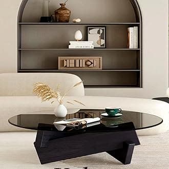 Kutis Coffee Table, Round Coffee Table for Living Room Modern Glass Coffee Table with Solid Wood Legs Farmhouse Mid Century Center Table Large Circle Cocktail Table 80x80x31 CM.