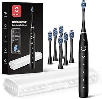 Electric Toothbrush for Adults, 150 Days Battery Life Electric Toothbrush, USB Rechargeable Sonic Travel Toothbrush with 6 Brush Heads & Travel Case, 5 Modes and Smart Timer