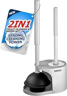 FORASTO 2 in 1 Toilet Plunger and Brush Set,Extended Handle Plunger,Toilet Bowl Brush Plunger Set,Bathroom Cleaning Tools,Toilet Brush Plunger Combo,Cleaning Brush,Cream Grey