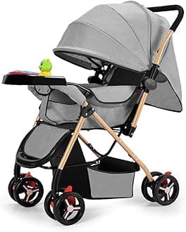 STAYOUNG Two-way Lightweight Stroller - Lightweight Travel Stroller, Foldable Baby Stroller with Reversible Handle and Large Storage Basket, Multi-Position Recline, for New Born/Baby/Kids (Grey)