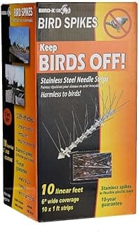 Bird-X Bird Spikes, Stainless Steel Spikes to Keep Birds Away, Easy to Install, Covers 10 Linear Feet Area, 1' L x 6" W, 10 Strips