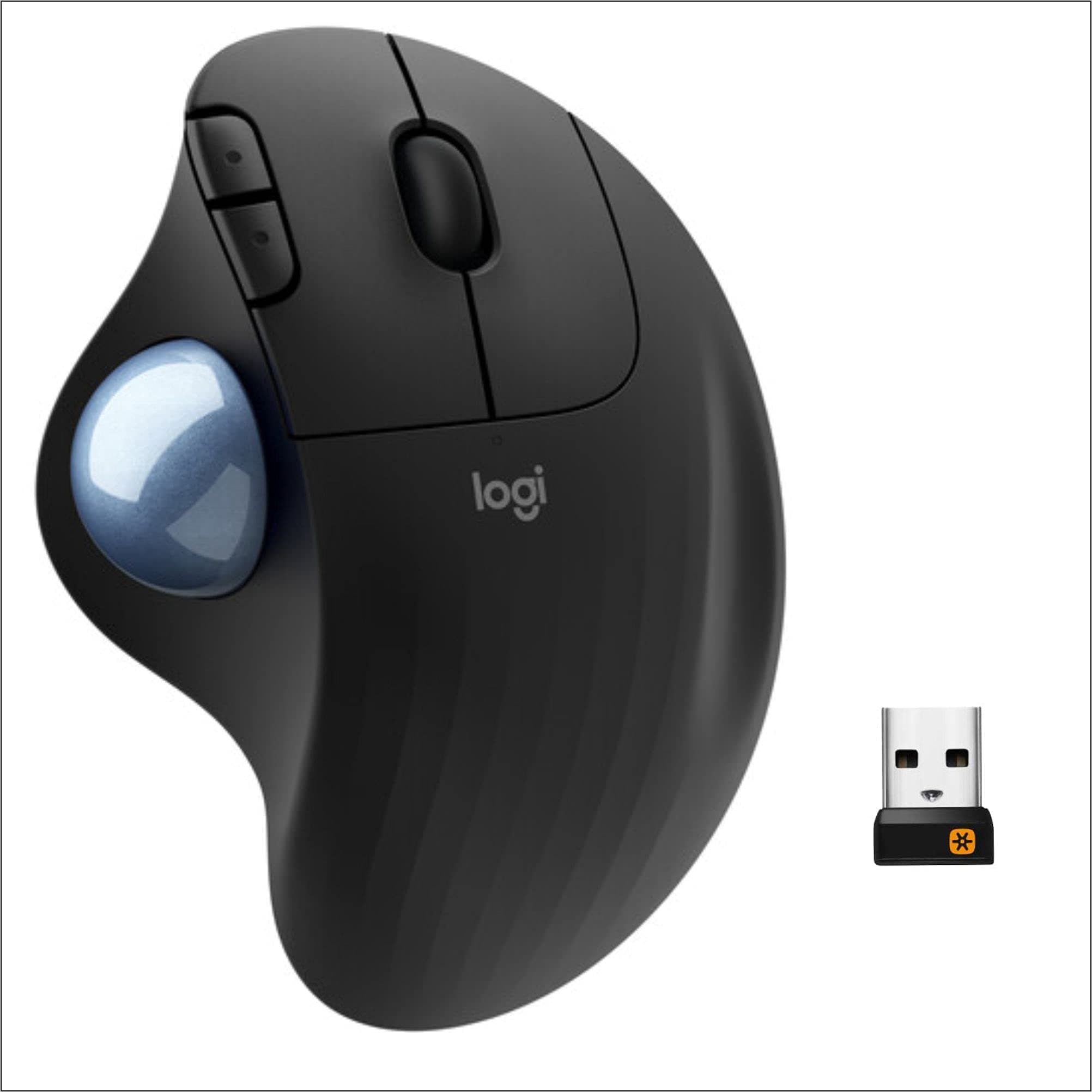 Logitech Ergo M575 New Version Wireless Trackball Mouse, Easy Thumb Control, Precision and Smooth Tracking, Ergonomic Comfort Design, Windows/Mac, Bluetooth, USB - Graphite Extra Battery Bundle