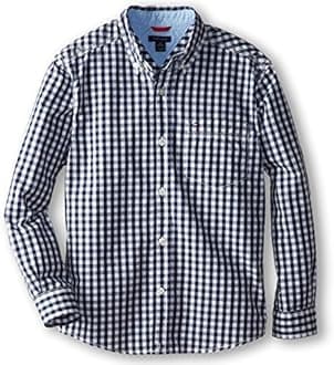 Tommy Hilfiger Boys' Long Sleeve Woven Button-down Shirt, Lightweight & Breathable